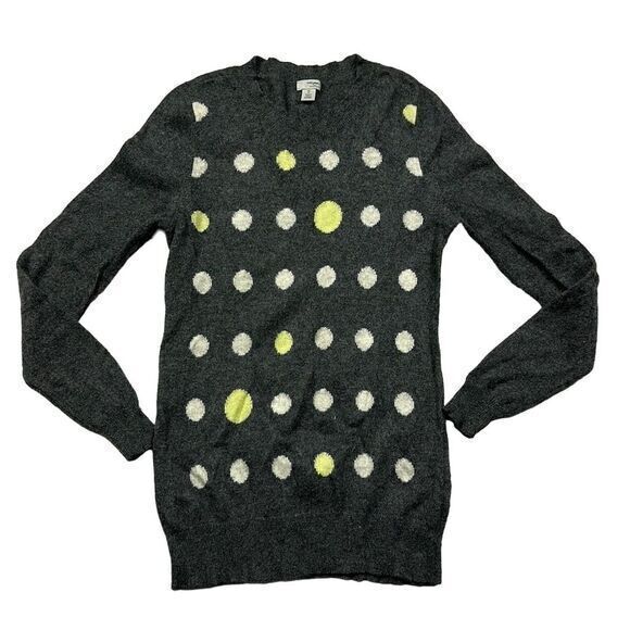 Halogen Women's Cashmere Sweater XS Gray Neon Green Polka Dot Pullover - Picture 1 of 5